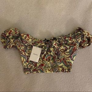 bershka: off-the-shoulder paisley blouse